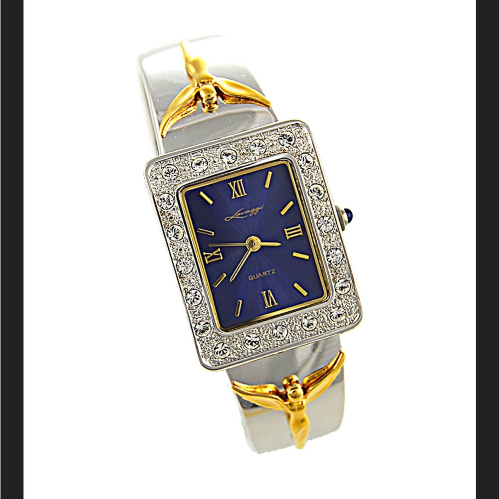 Elegant Women's Watch with Blue Dial and Gold Accents